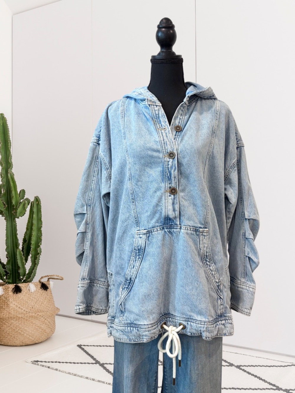 Pilcro Hooded Denim Popover Top